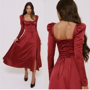 House of CB Burgundy Long Sleeve Dress